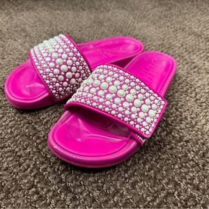 Jimmy Choo Pink Slide Sandals with Pearl Embellishments